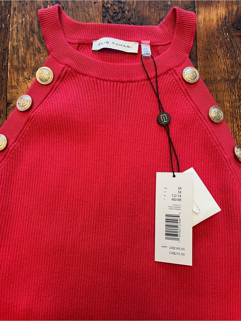 Elie Tahari Bright Red Ribbed Button Tank